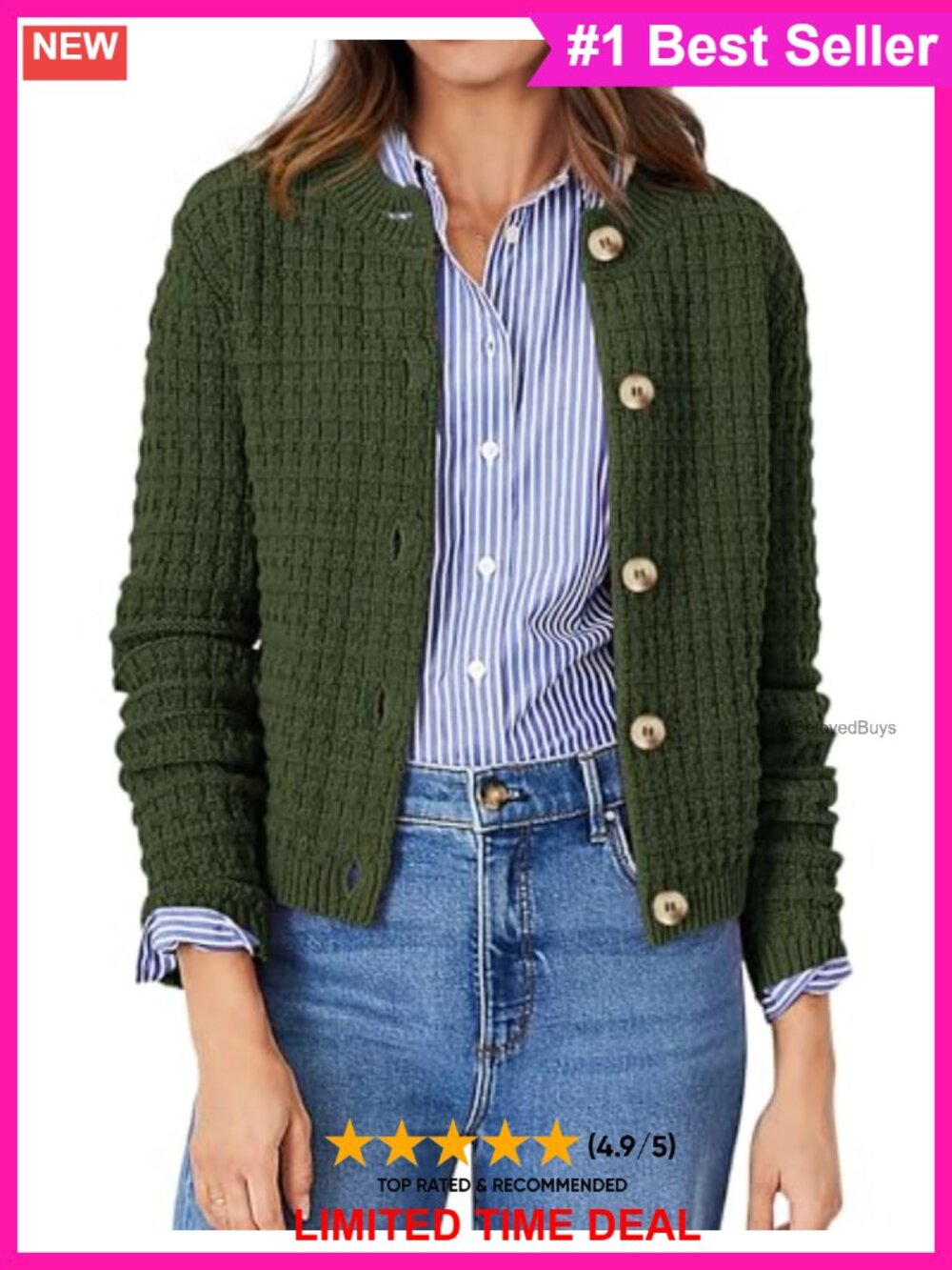 Lightweight Cotton Button Up Cardigan Sweater Long Sleeve Crew Neck